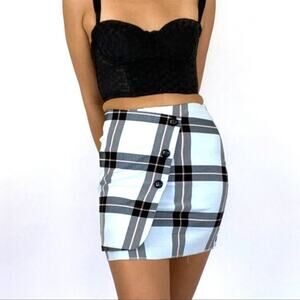 Urban Outfitters School Girl Light Blue Plaid Academia Skirt Size Medium